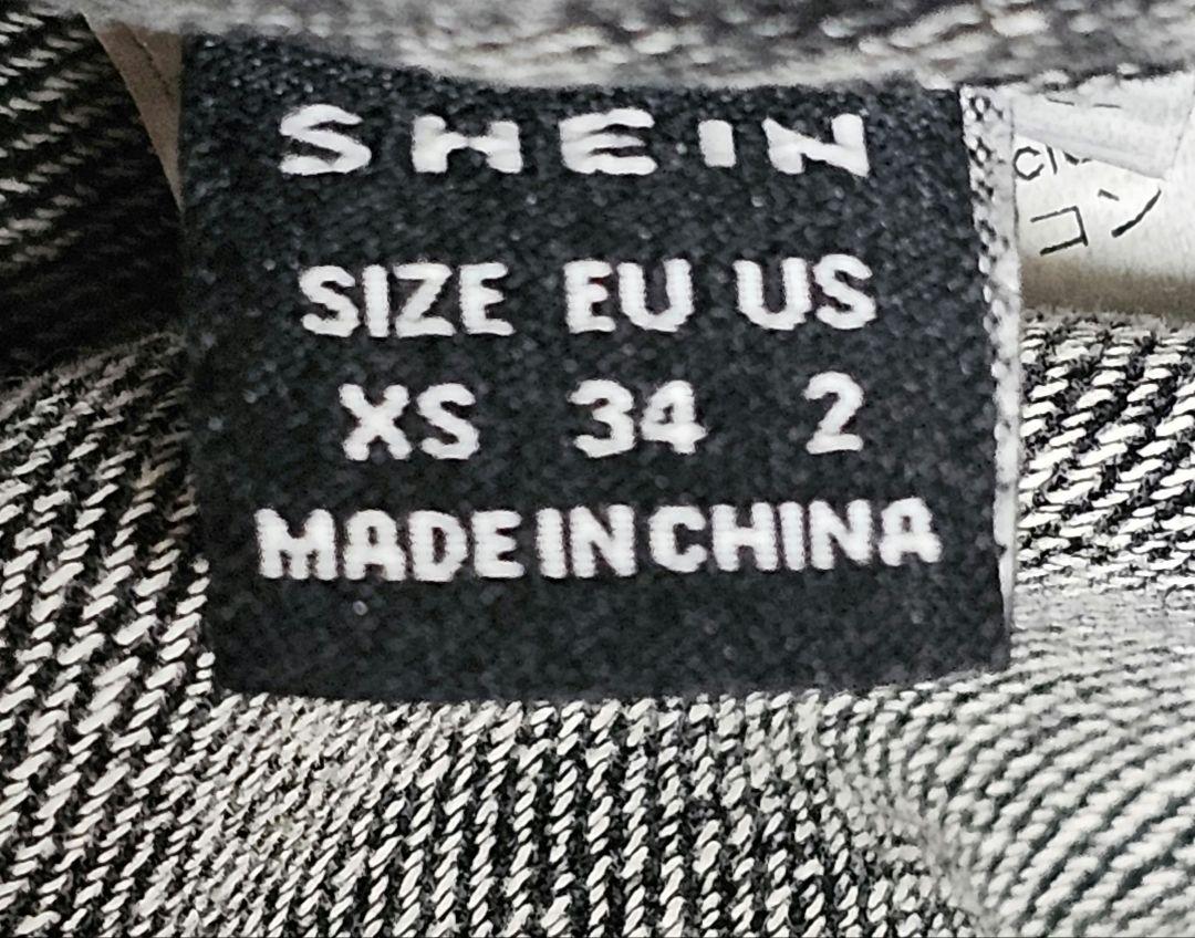SHEIN ブラック・グレー ストライプ ワイドレッグデニムパンツ