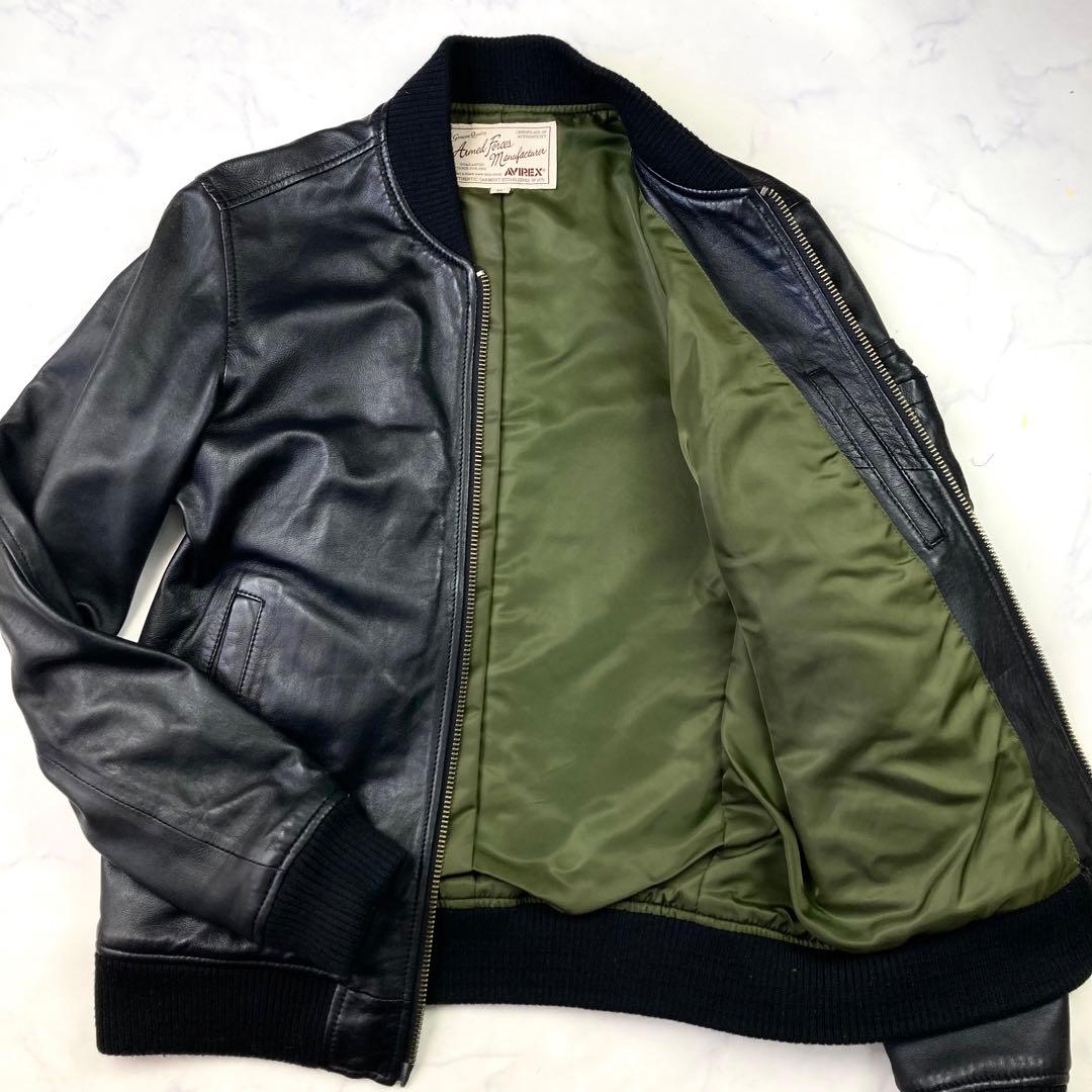 AVIREX MA-1 レザージャケット 黒 ライダースM・AVIREX
