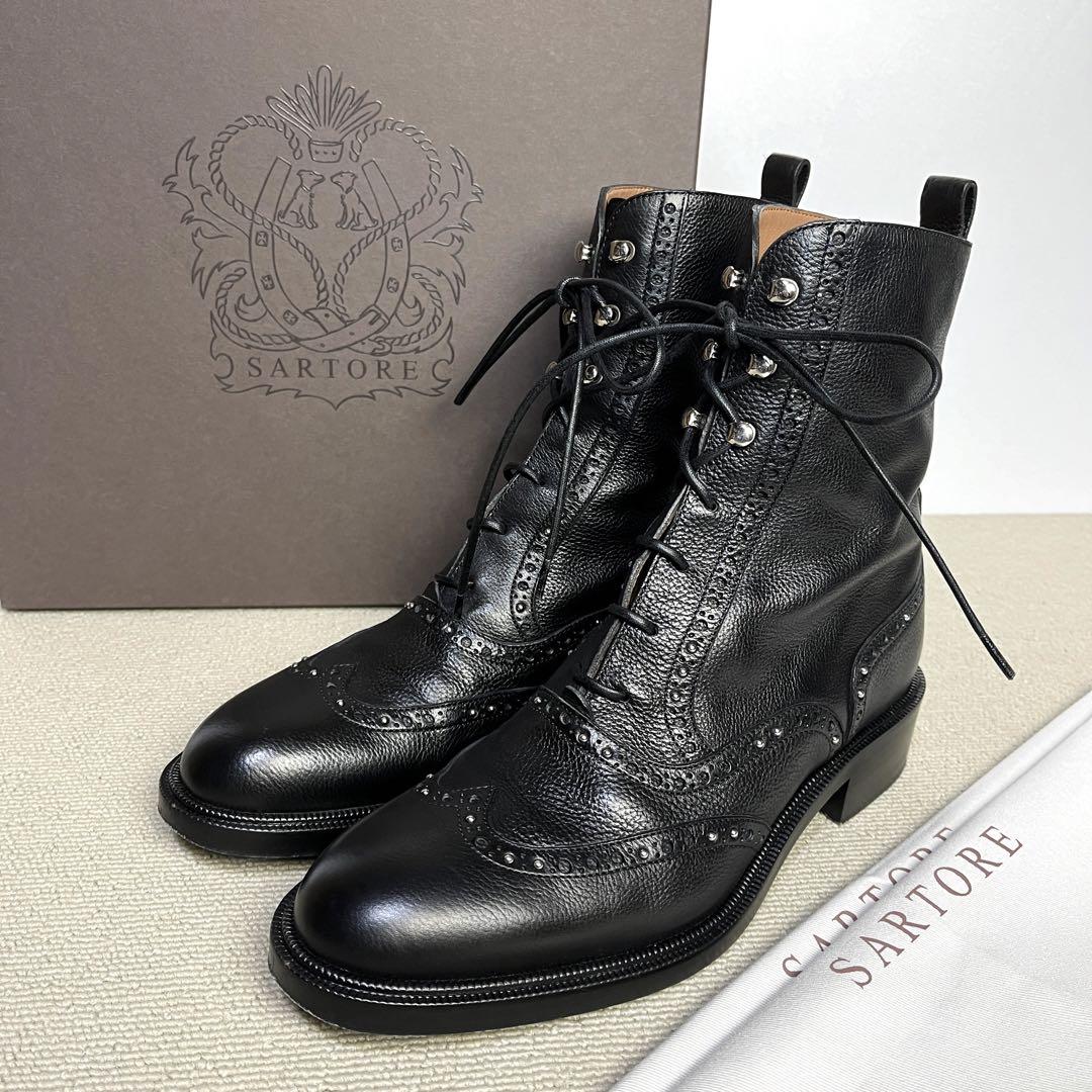 37 SARTORE レースアップ　ショートブーツ　黒　レザー　サルトル　24