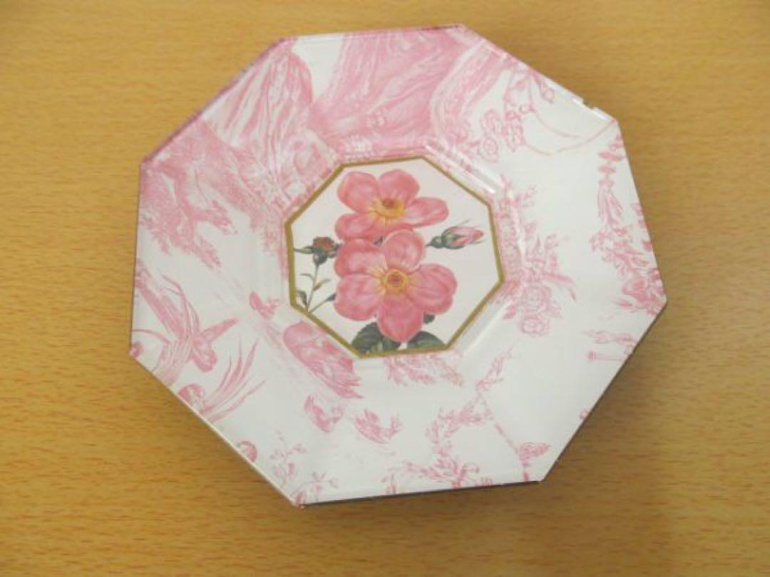 ピンク花柄八角形陶器皿