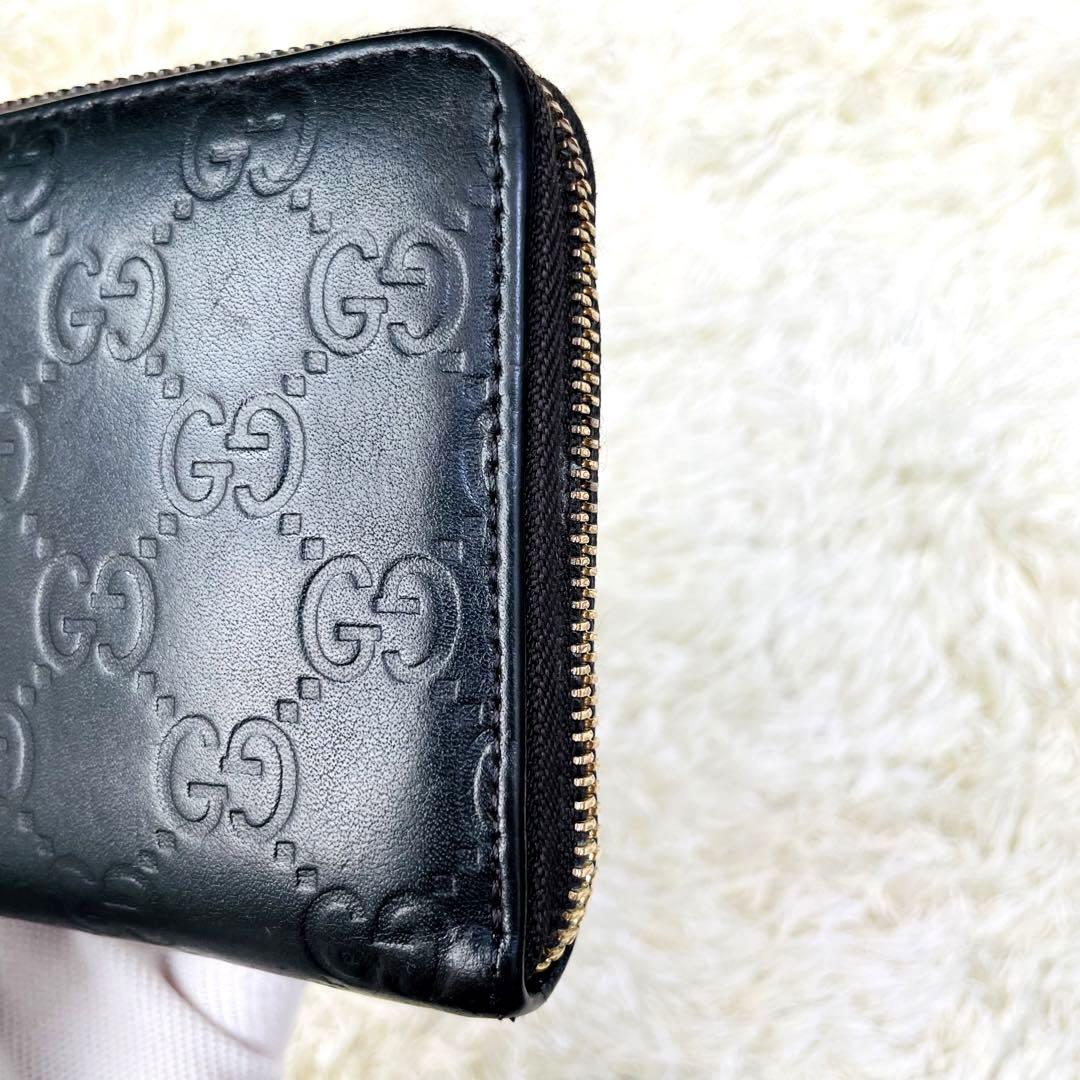 美品 GUCCI 長財布 L字ファスナー シマ ダークブラウン GG