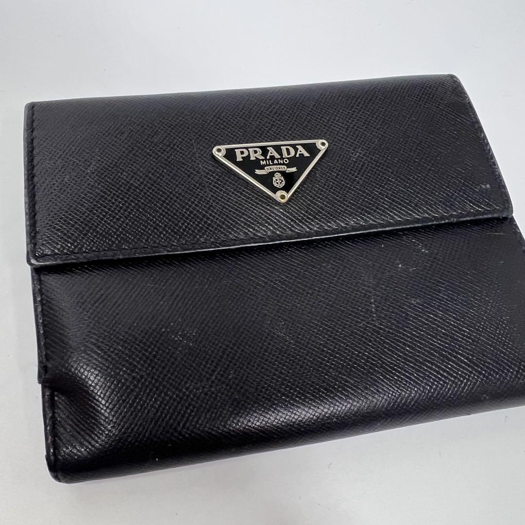 PRADA❤プラダ サフィアーノ ブラック 二つ折り財布 財布 三角ロゴ