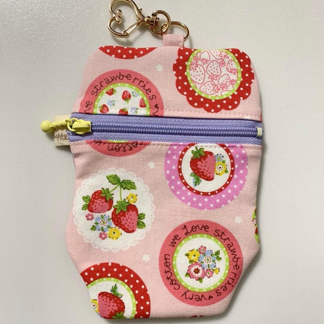 ハンドメイド フラットポーチ マスコットポーチ パネル生地