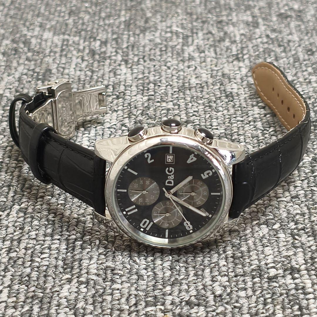 ♥️ 動作品 D&G クロノグラフ ブラック腕時計 SANDPIPER レザー