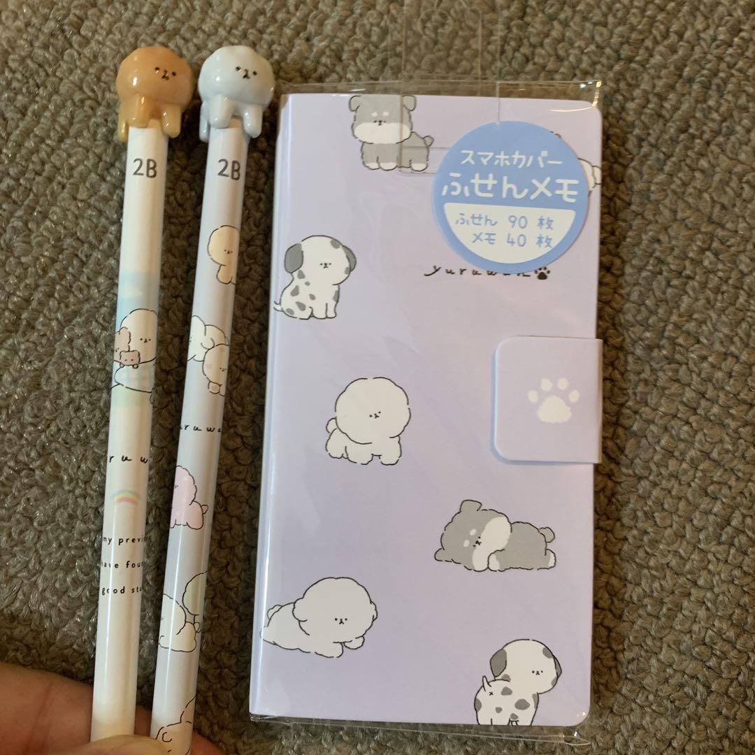 わたあめわんこyuruwan スマホカバー風ふせんメモマスコット付き鉛筆