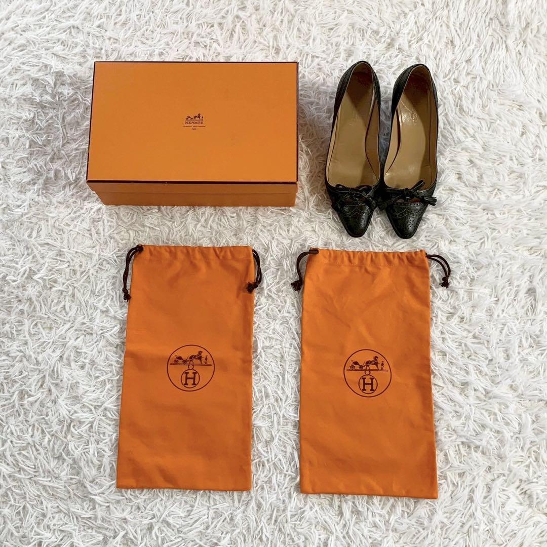 HERMES　エルメス　ウィングチップ　パンチング　レザーパンプス　シューズ