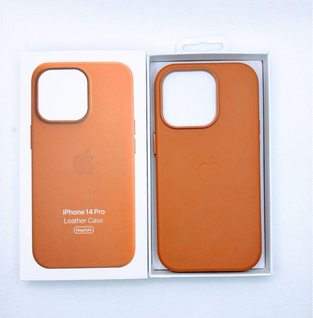 Apple純正iPhone 14 proレザーケースゴールドブラウン - メルカリ