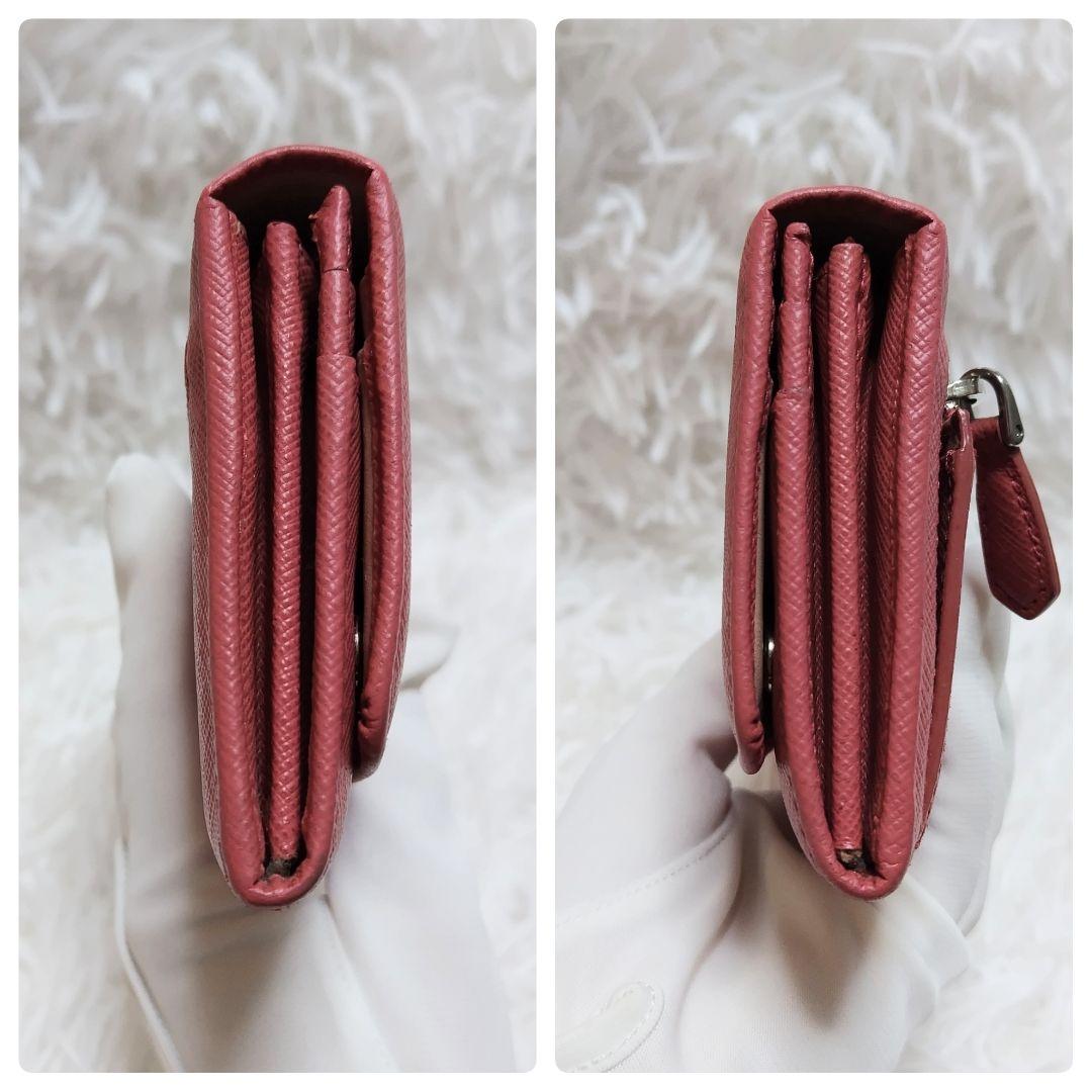 美品✨プラダ♡パスケース付きフラップ長財布　サフィアーノゴールド金具 ピンク 美品✨プラダ♡パスケース付きバイカラーフラップ長財布