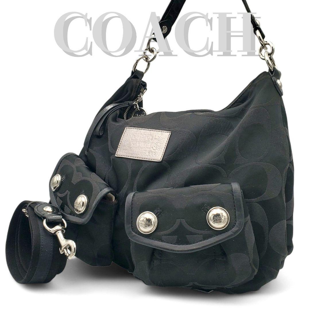 COACH ワンショルダー 2way ポピー シグネチャー 肩掛け 斜め掛け 黒