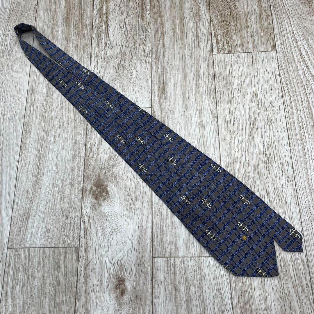 ✨極美品✨ Pierre Cardin ネクタイ 鎖柄 ロゴ グレー シルク