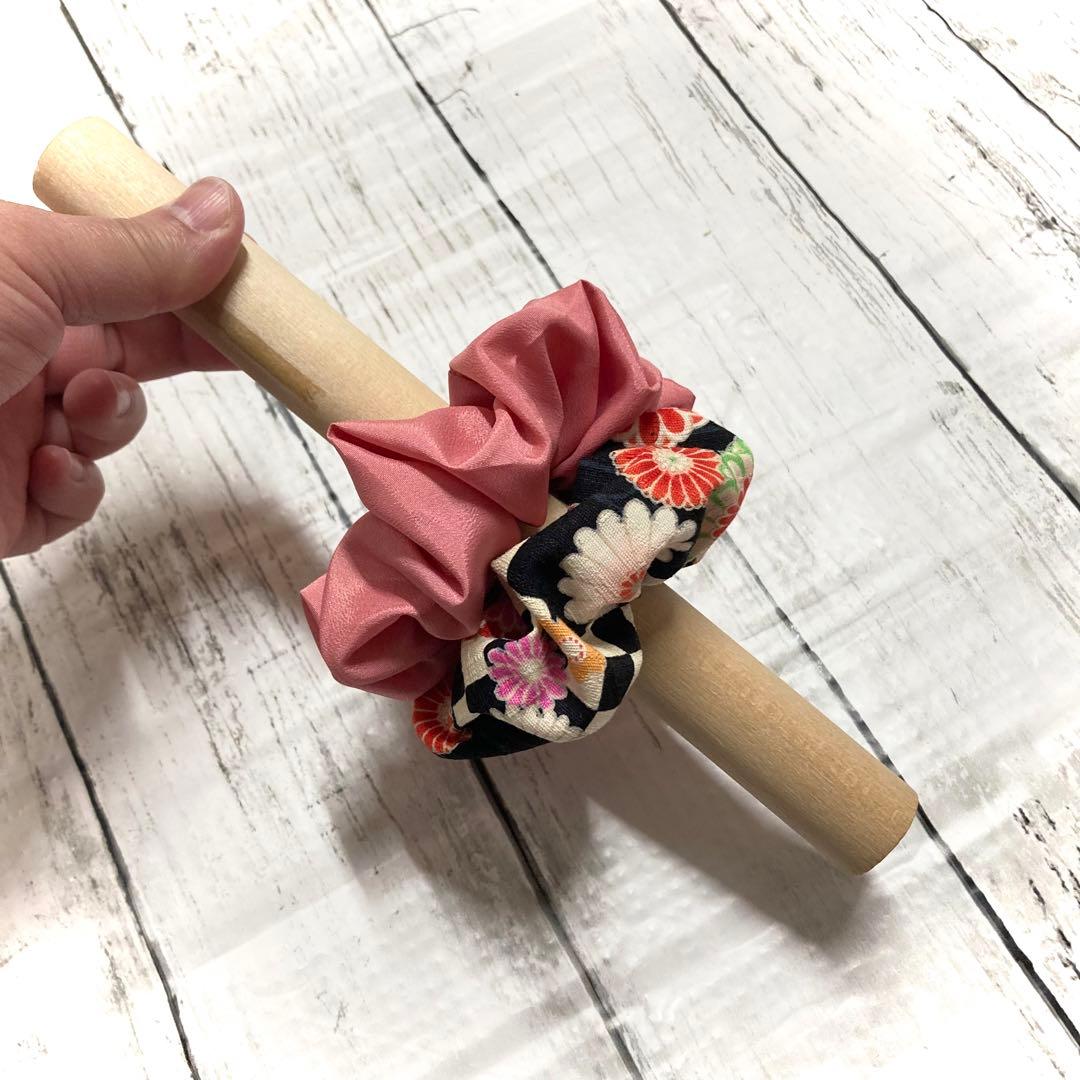 ハンドメイド　シュシュ　5071（梅・菊のスラブ生地×梨地ジョーゼット）510円