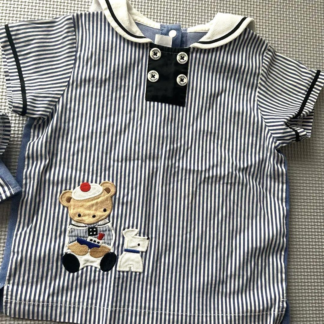 ファミリア 即完売 美品 ブルーリバティ クマ テリア Tシャツ パフスリーブ 最終値下 VIP限定 ファミリア マリン Tシャツ ファミリアベア 着