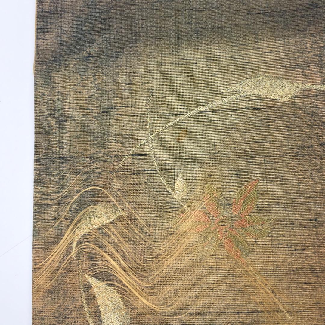 袋帯 しょうざん 絹漉貴 生紬 花模様 O-5769