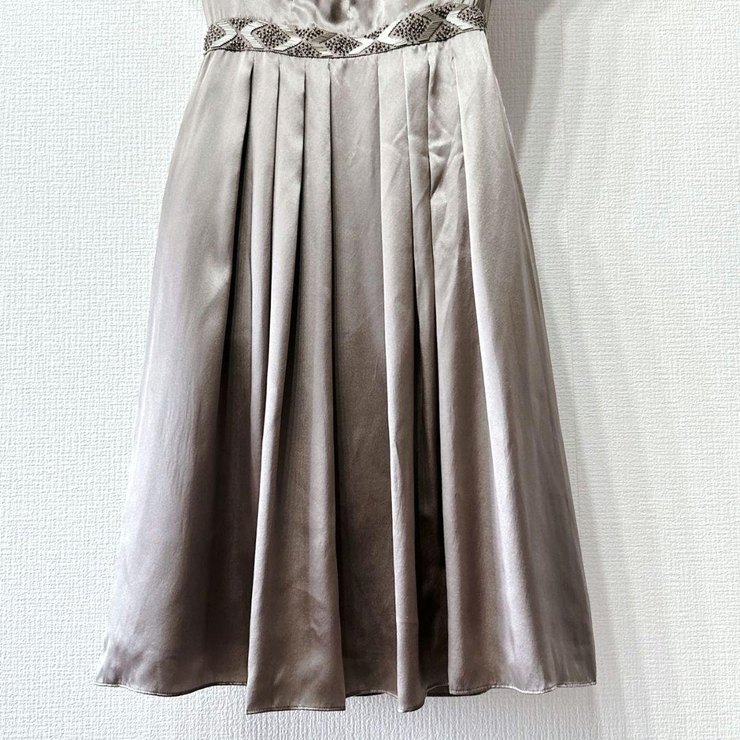 新品タグ付】ANAYI シルク100% グレージュ ワンピース ビジュー