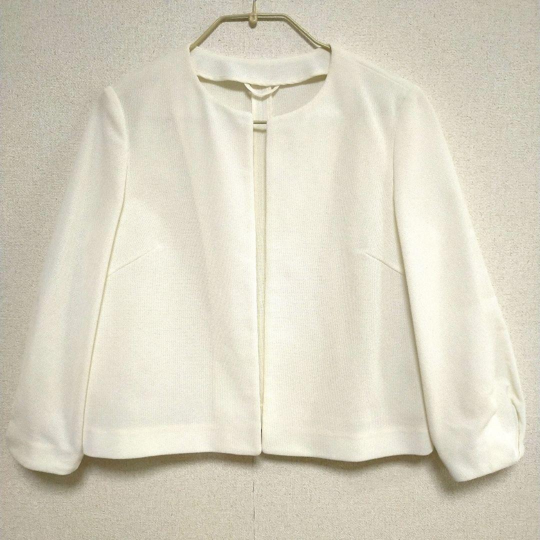 美品 アナイ ANAYI カラミノーカラージャケット ホワイト Ｓ