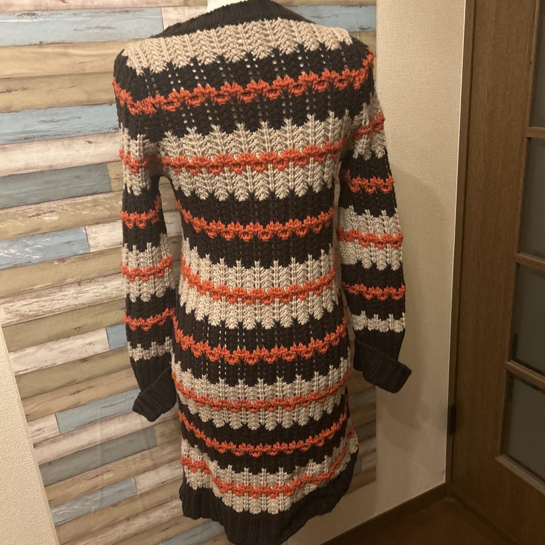 クロエ　ニットロングカーディガン オレンジ黒ストライプ