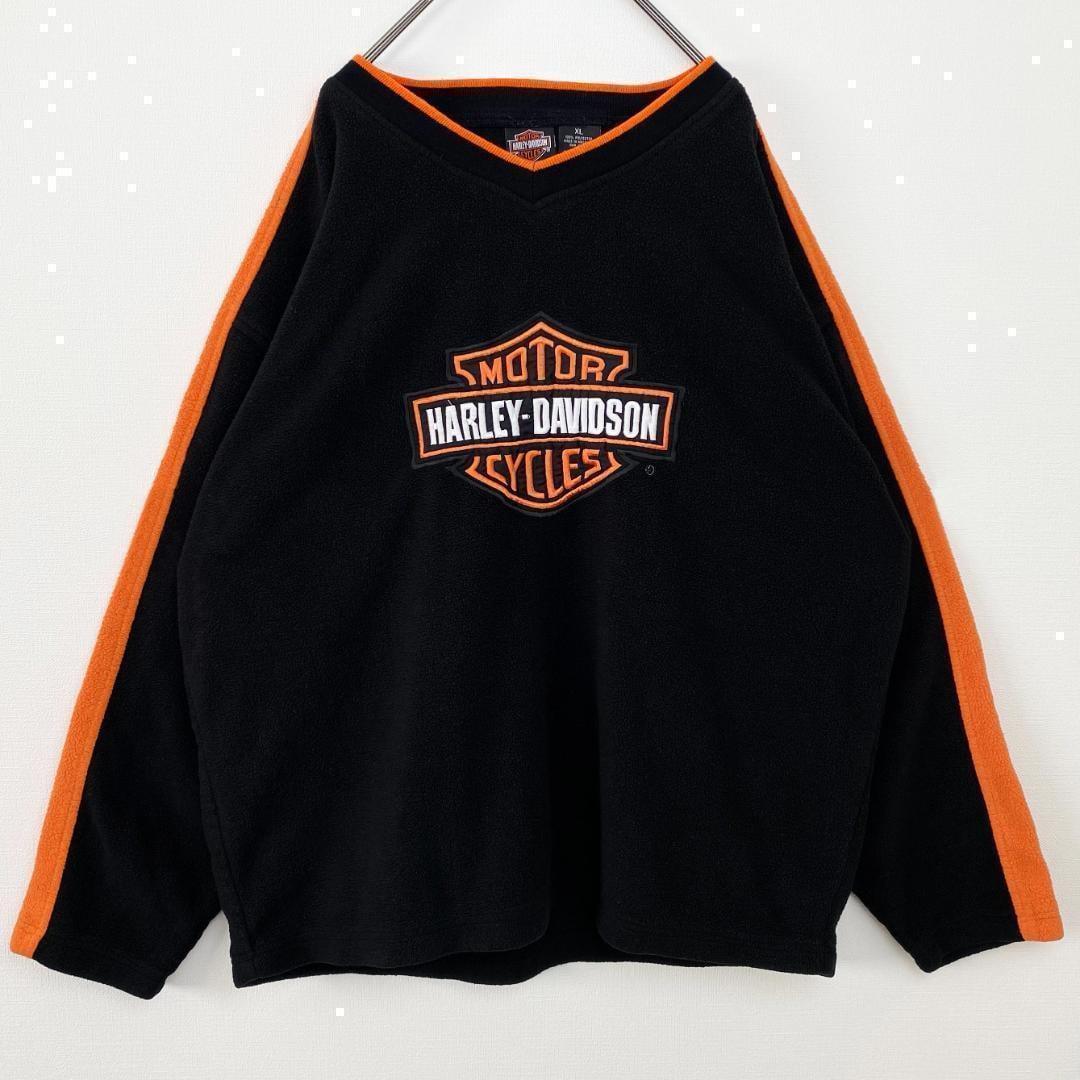 ハーレーダビッドソン 刺繍ロゴフリース XL ブラック 黒 ビッグロゴ刺繍