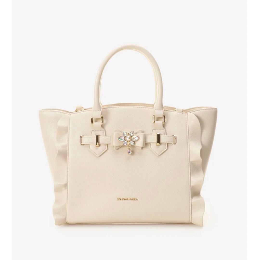 サマンサベガ SAMANTHAVEGA ビジューリボンフラッター小オフホワイト