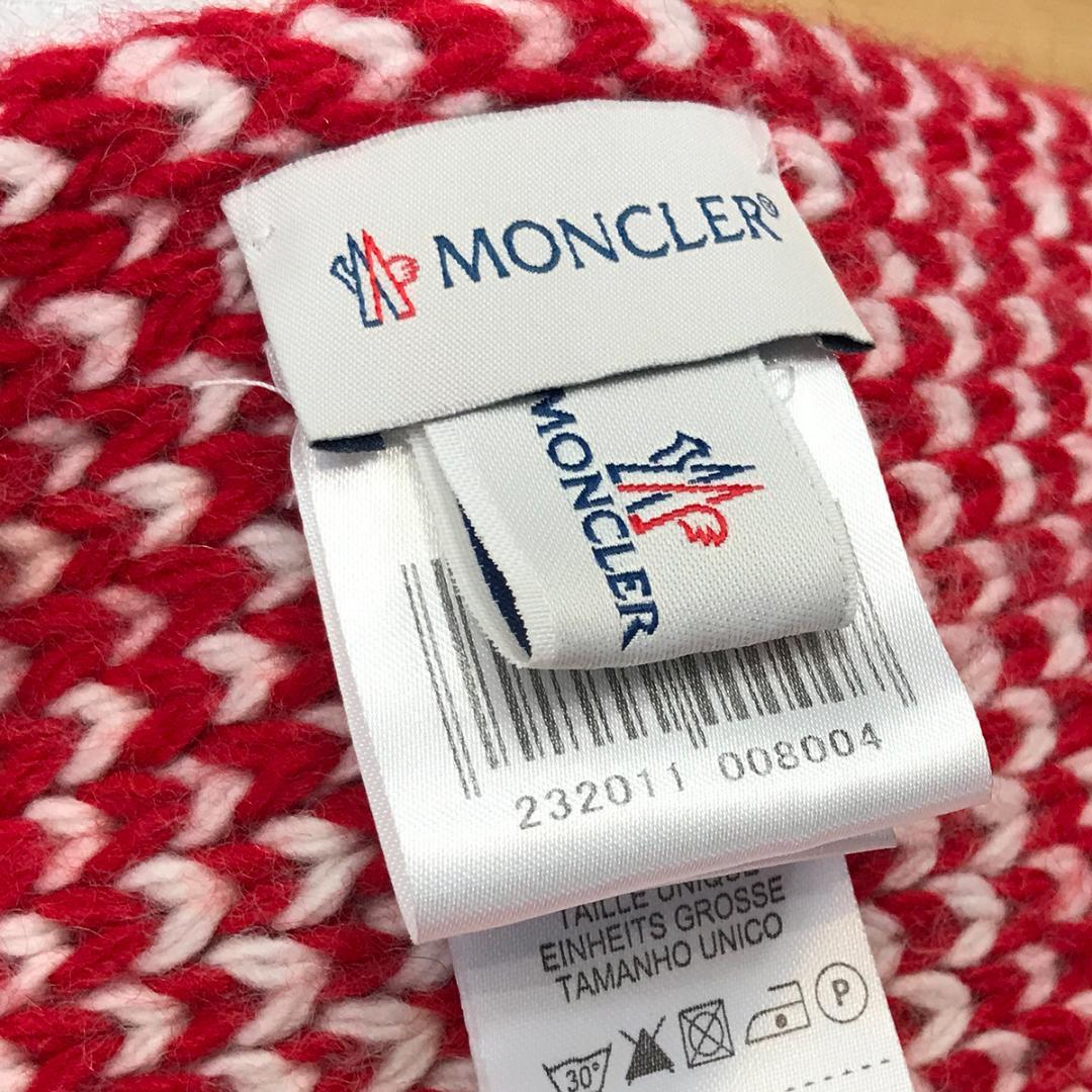【美品】モンクレール　マフラー 超美品 モンクレール マフラー レッド ホワイト アクリル ウール
