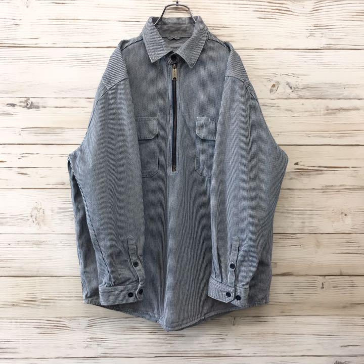 人気100%新品 希少 カーハート carhartt ハーフジップシャツ L ストライプ グレー WRyPq-m81374871680 日本製