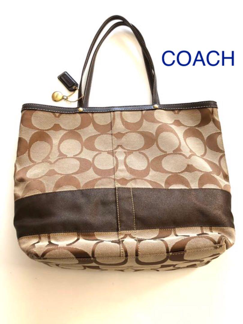高級品市場 トートバッグ-COACH コーチ シグネチャー ストライプ ショッピング超特価 COACH コーチ ラスト 新品 ブラウン ホワイト ショルダーバッグ トート トートバッグ