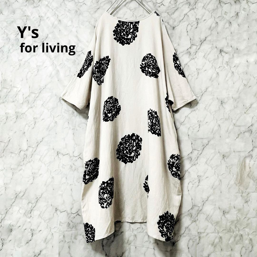 ワイズフォーリビング ロングワンピース リネン混 ゆったり 半袖 大きい ドット