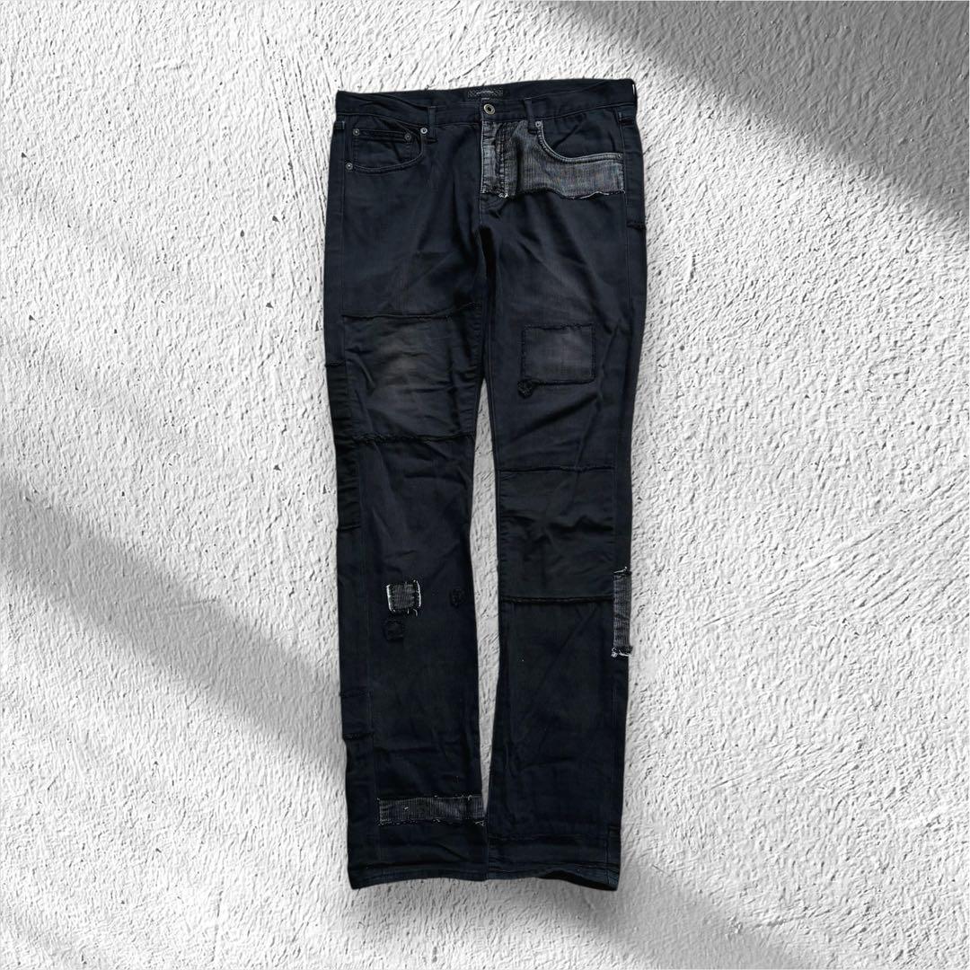 00s archive grunge patchwork denim BLK