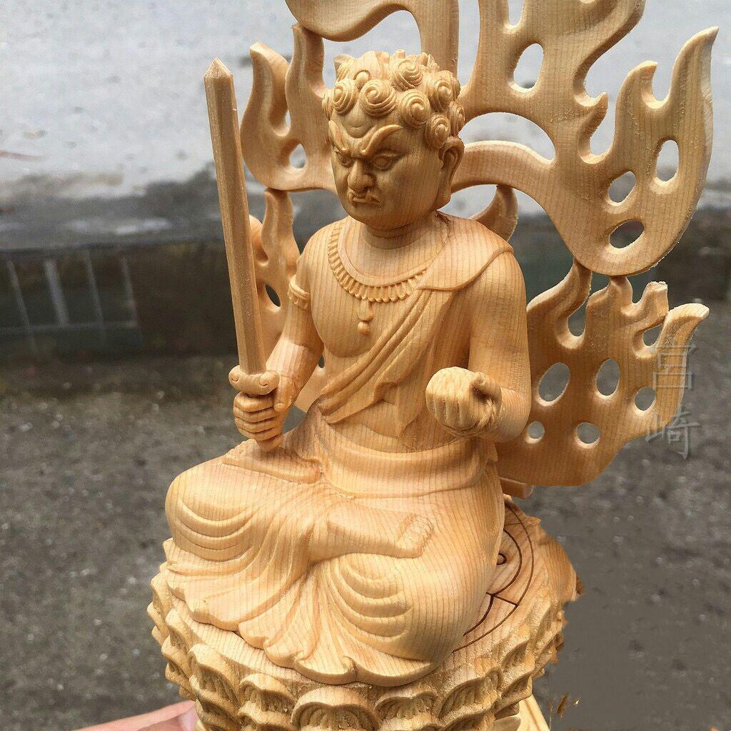 史上最も激安 2点同出 不動明王 災難除去 稀少珍品 木彫仏像 火炎光背 ...