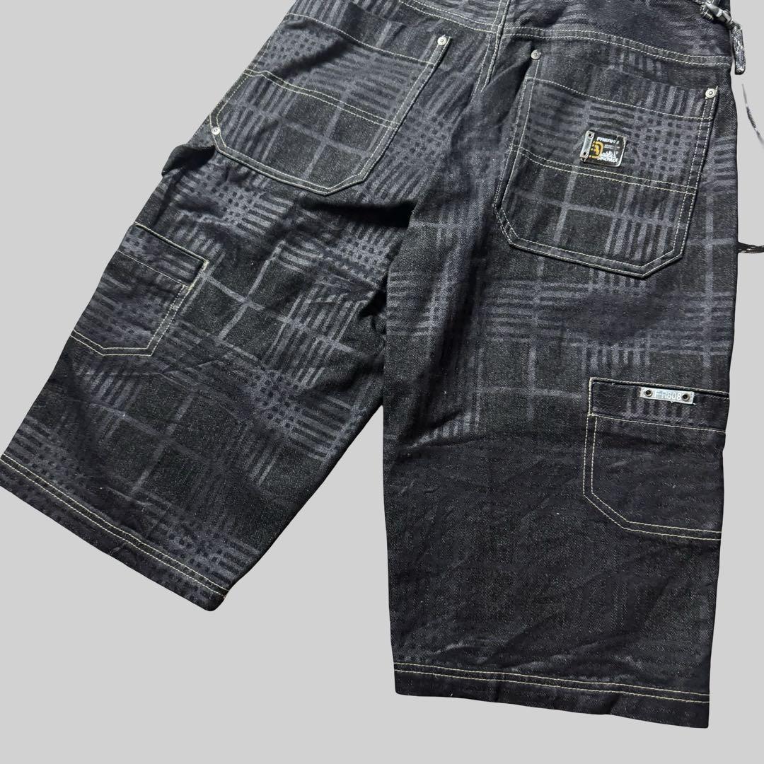 正規店仕入れの 00s FREAKY フリーキー ワイドバギーショーツ ブラックデニム 先 パンツ