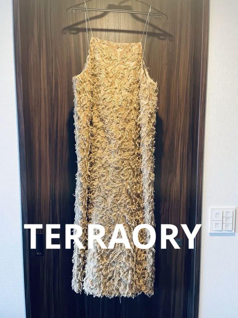 【TERRAORY】フリンジデザイン ノースリーブワンピース ベージュ