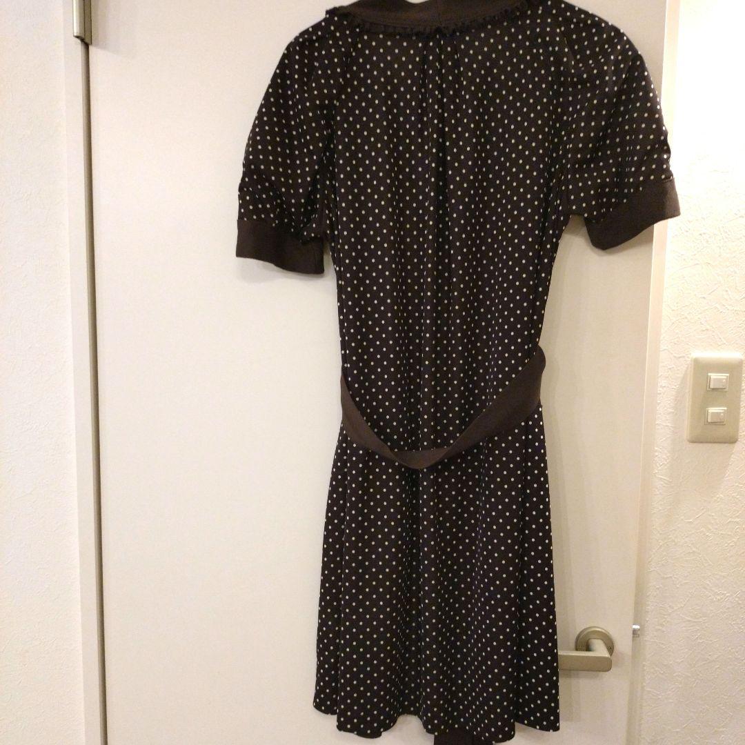 【美品】ダークブラウンドット柄バルーンスリーブロングカーディガン