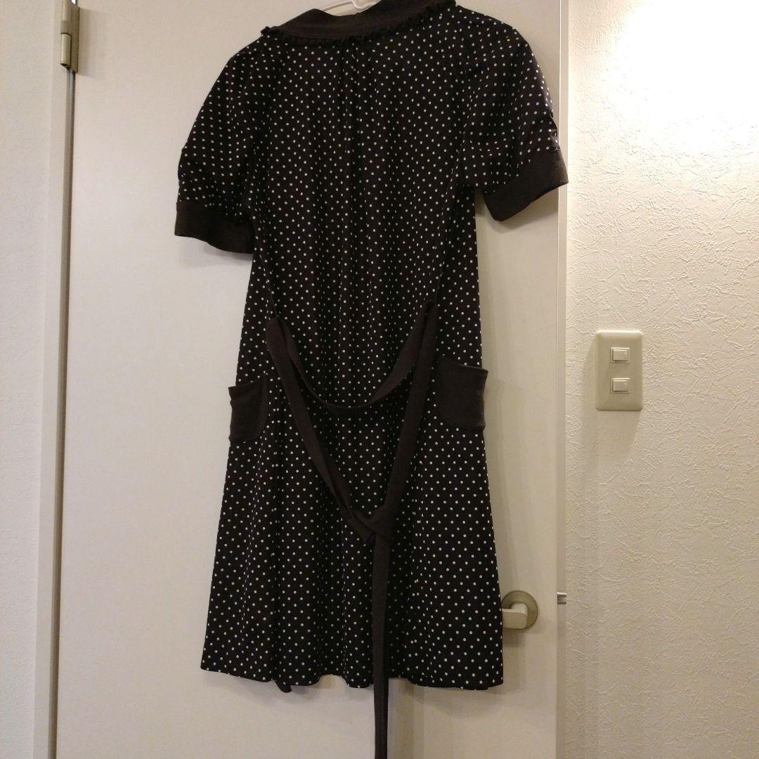 【美品】ダークブラウンドット柄バルーンスリーブロングカーディガン