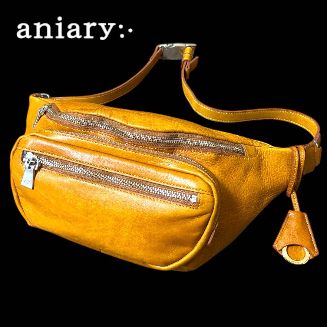 【極美品】aniary アニアリ★牛革アンティークレザー★チャーム★ボディバッグ