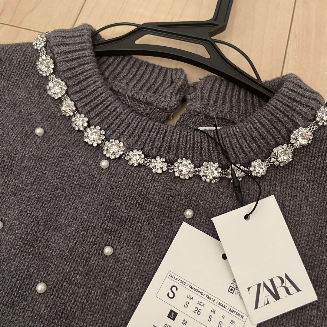 ラインストーン&フェイクパール ニットセーター ZARA - メルカリ