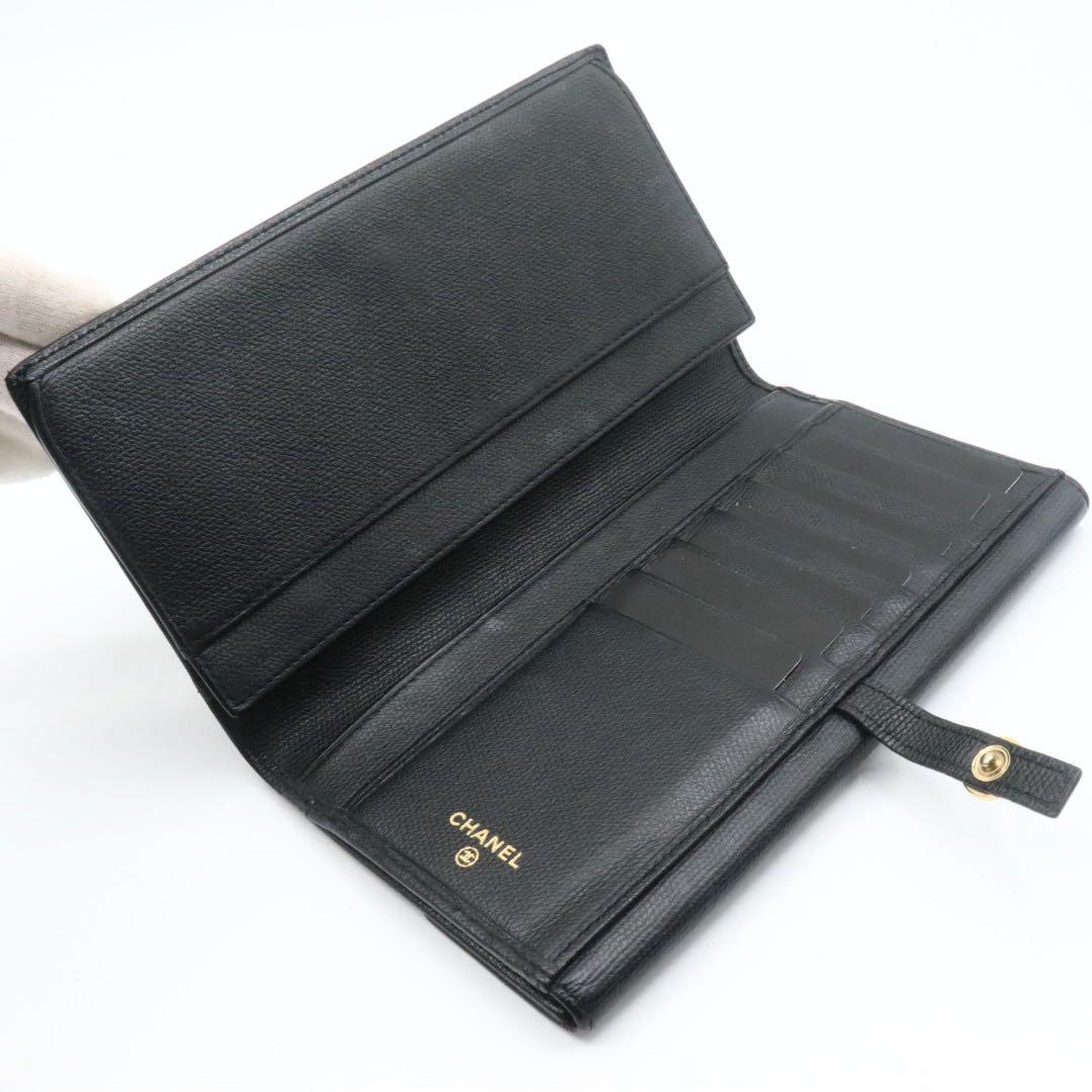 美品　シャネル　レザー　ココボタン　Wホック　長財布　ブラック
