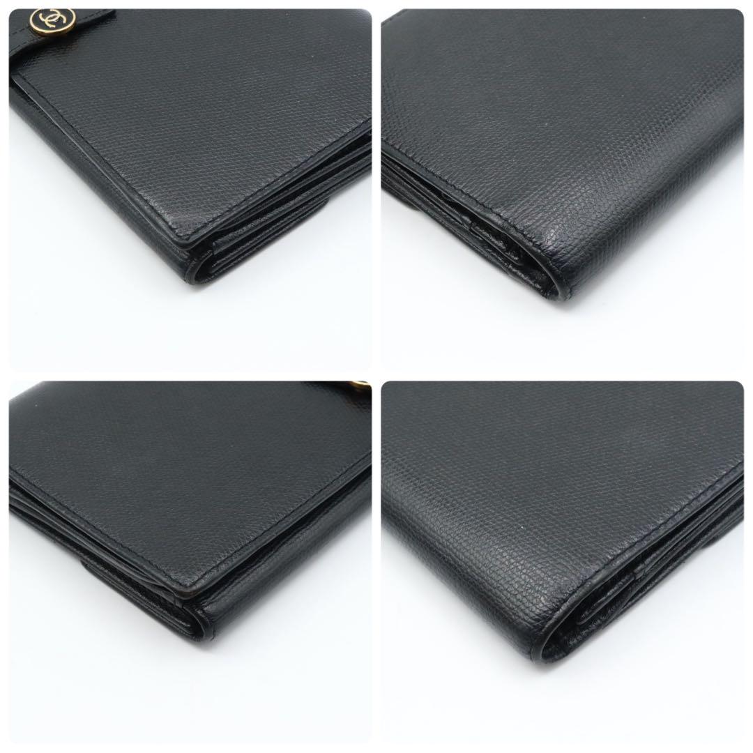 美品　シャネル　レザー　ココボタン　Wホック　長財布　ブラック