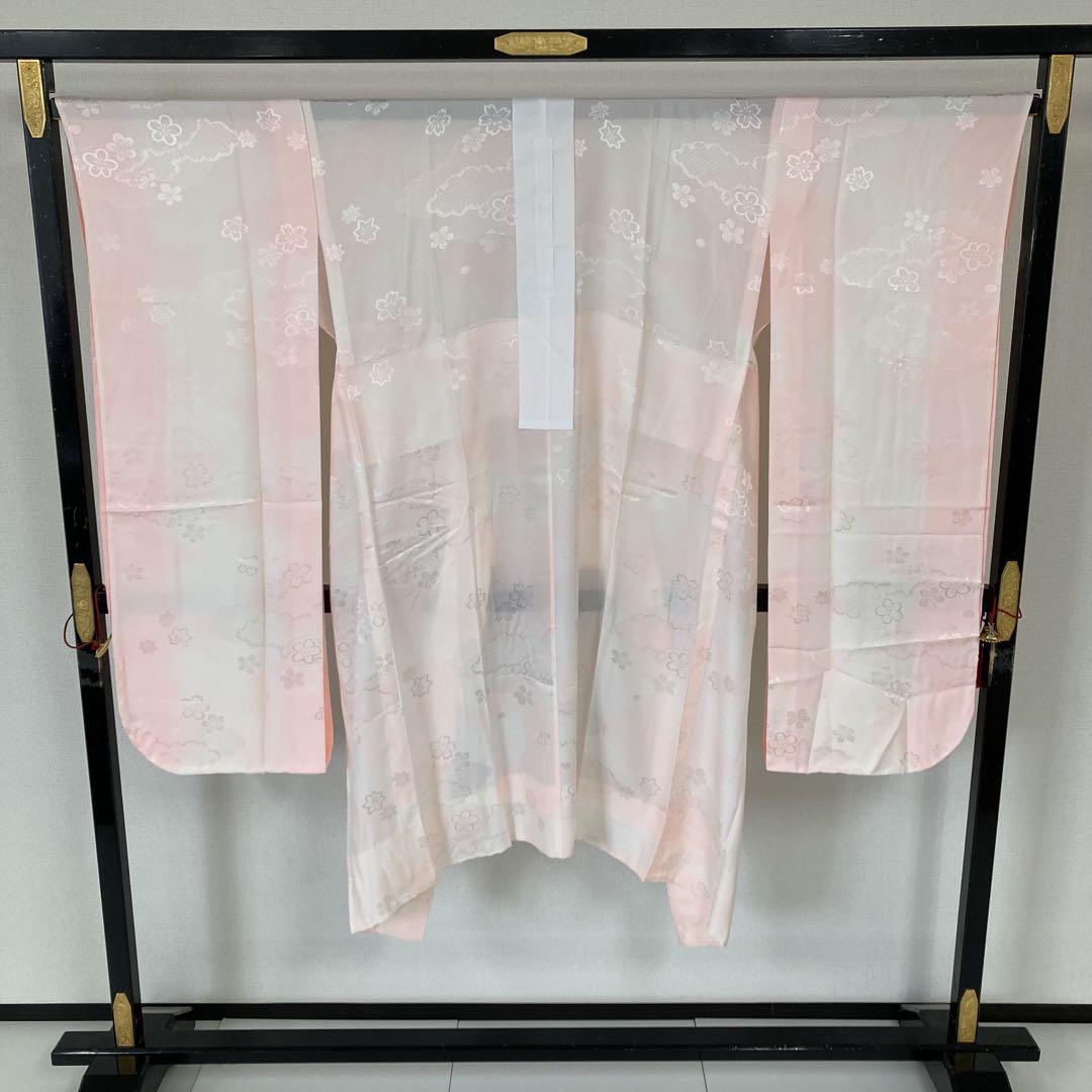 振袖用長襦袢 裄68 刺繍半衿付き 花柄 素敵なデザイン 着物 正絹T-4044