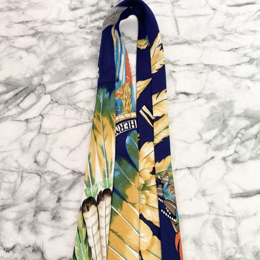 ✨極美品✨HERMES 高級スカーフ柄②　ブルー　ネクタイ