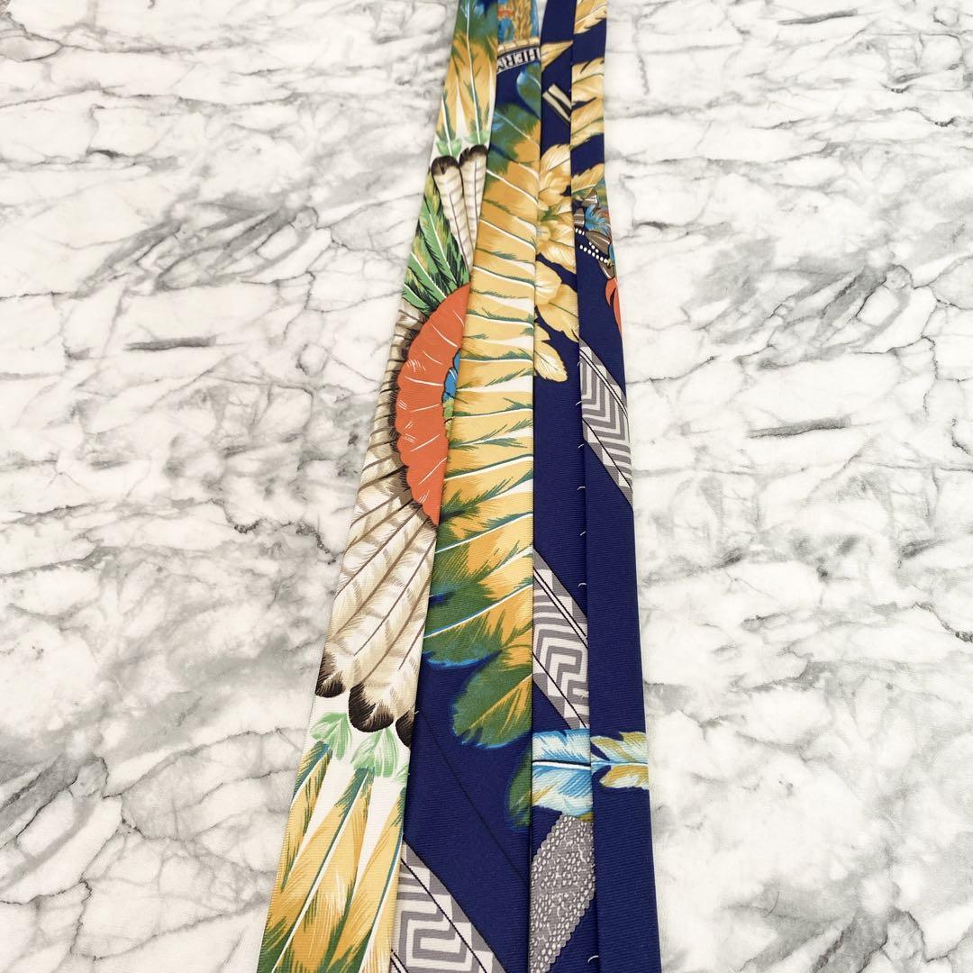 ✨極美品✨HERMES 高級スカーフ柄②　ブルー　ネクタイ
