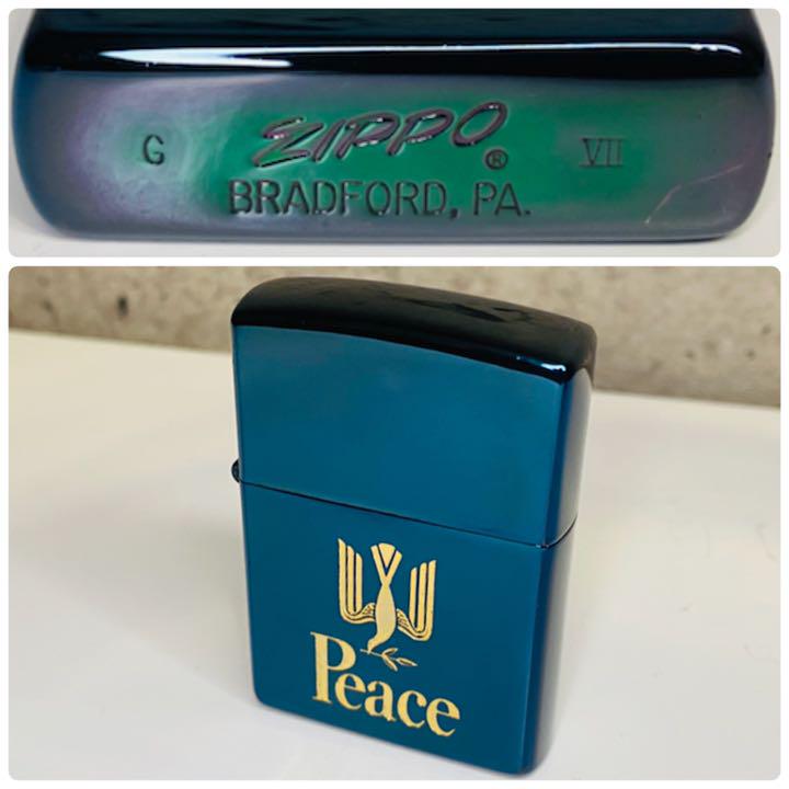 13333円 激安の ZIPPO 筆記体 PEACE ブルーチタン ケース ギャランティ付き