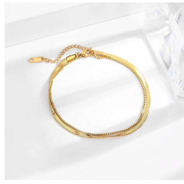 アンクレット ゴールド ステンレス チェーン 2連 ダブル 18K コーティング アンクレット ステンレス ダブル小豆チェーン 2連 ゴールド