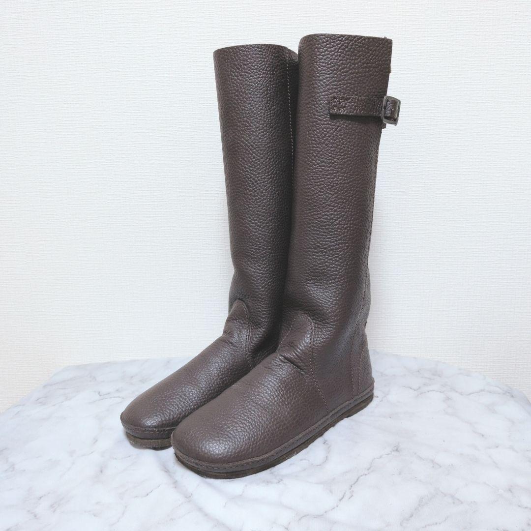 【美品】KOOS コース ロングブーツ フラット　レザー シボ革　ブラウン 39
