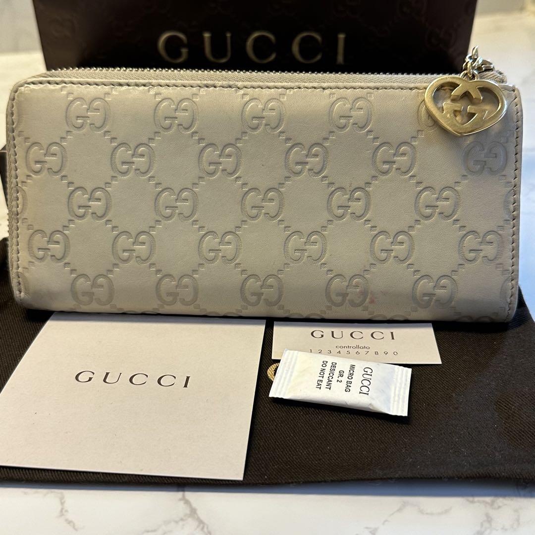 超良品‼️ グッチ　GUCCI 長財布　シマレザー　ハート金具　L字ファスナー