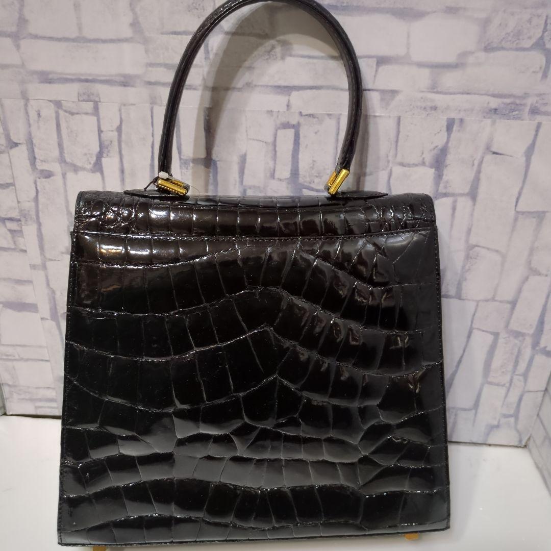 高級　RODANIA 本革 クロコダイル ハンドバッグ 29cm 黒