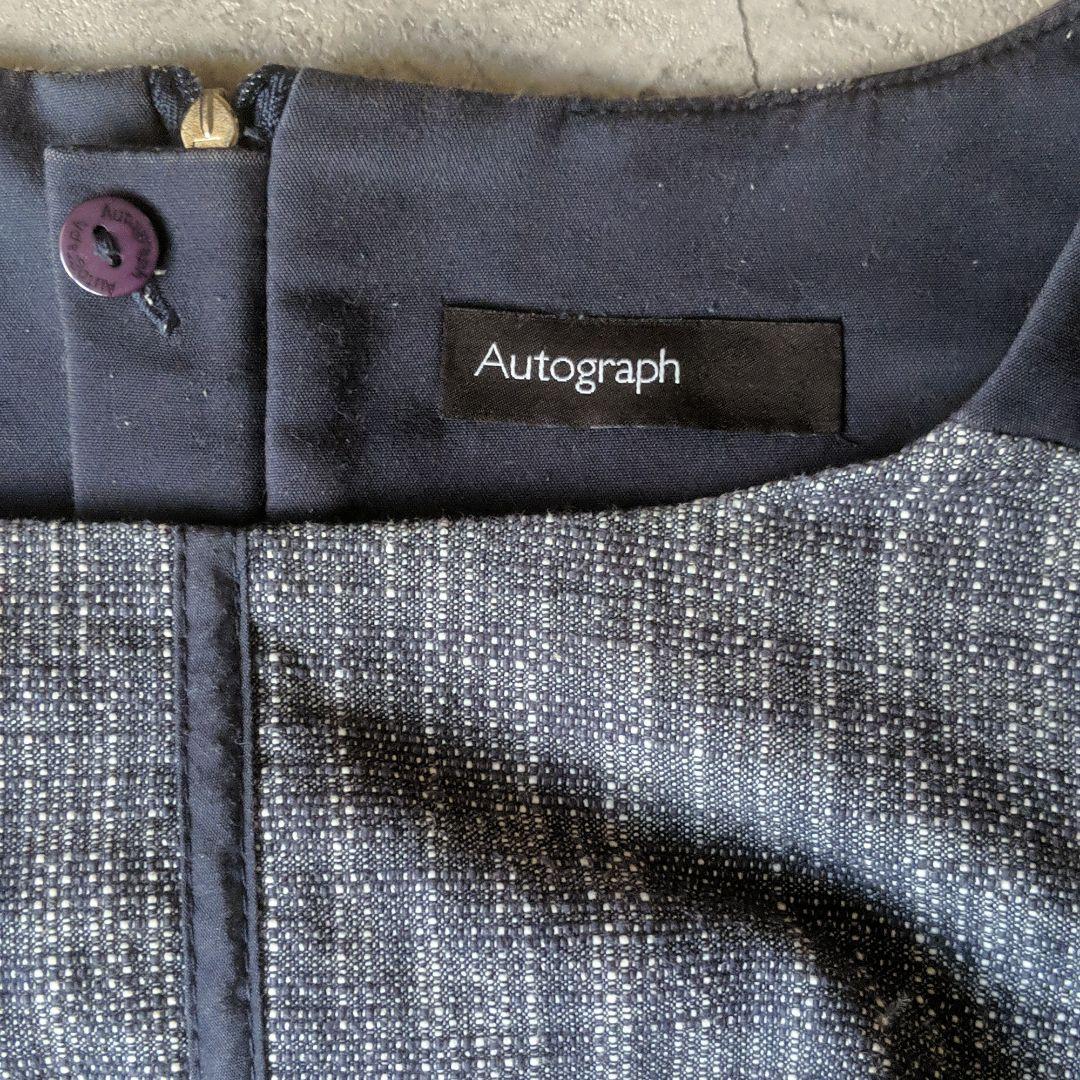 りやめる autograph ワンピース ツイード ブルー結婚式 Nm94z-m81441796077 M ノースリーブ [クードシャ