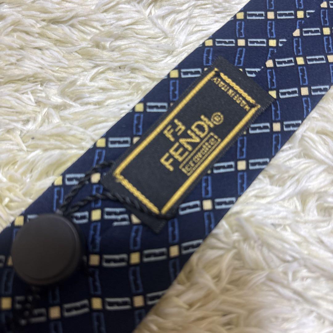 未使用 タグ付き フェンディ FENDI ネクタイ ネイビー系　ズッカ FF 柄