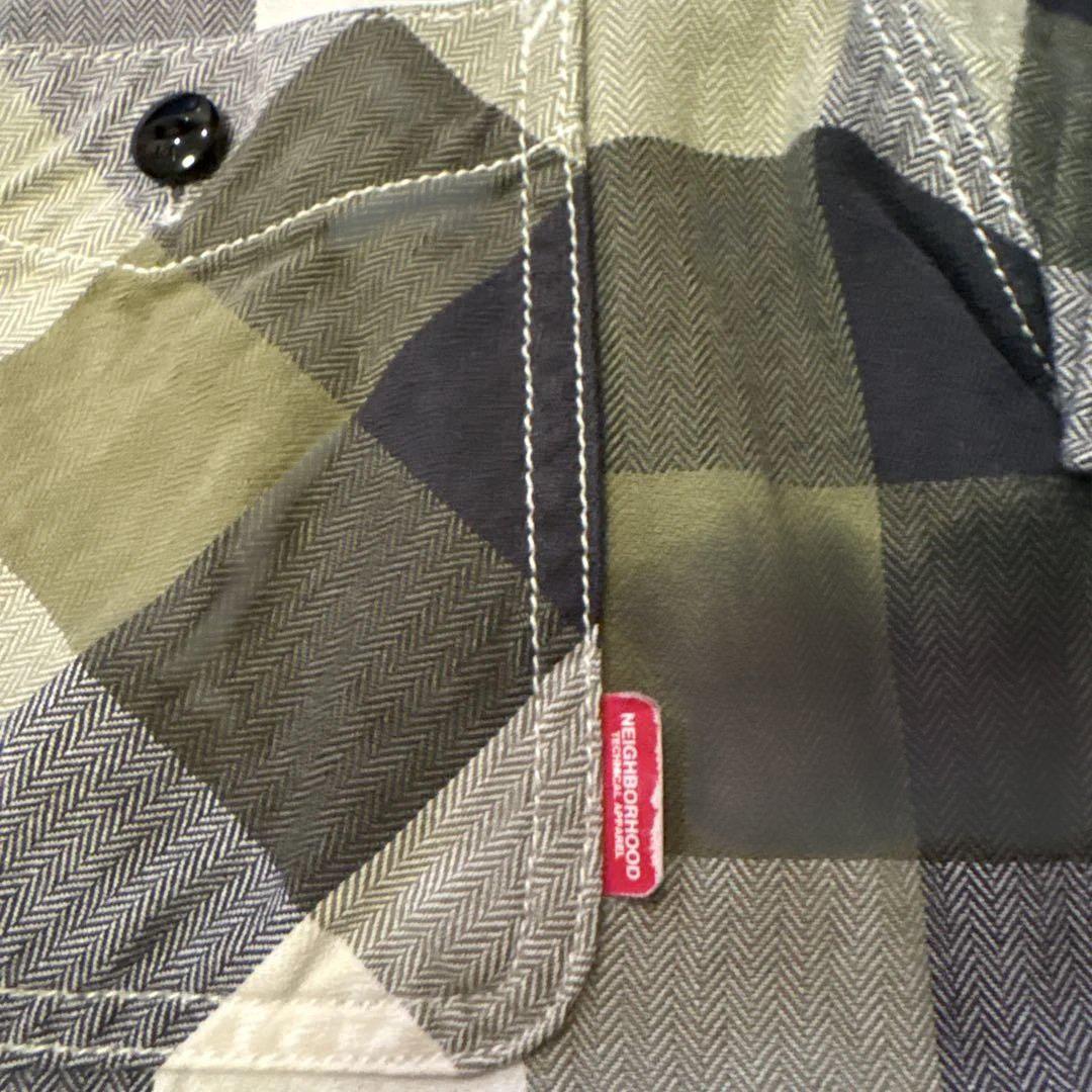 used☆ネイバーフッドのチェック長袖シャツ☆M☆緑