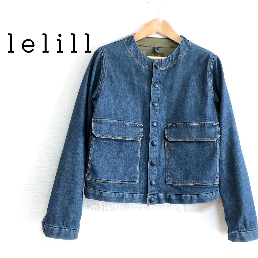 lelill ノーカラージャケット　ネイビー 38 美品 lelill ノーカラージャケットネイビー 38 美品