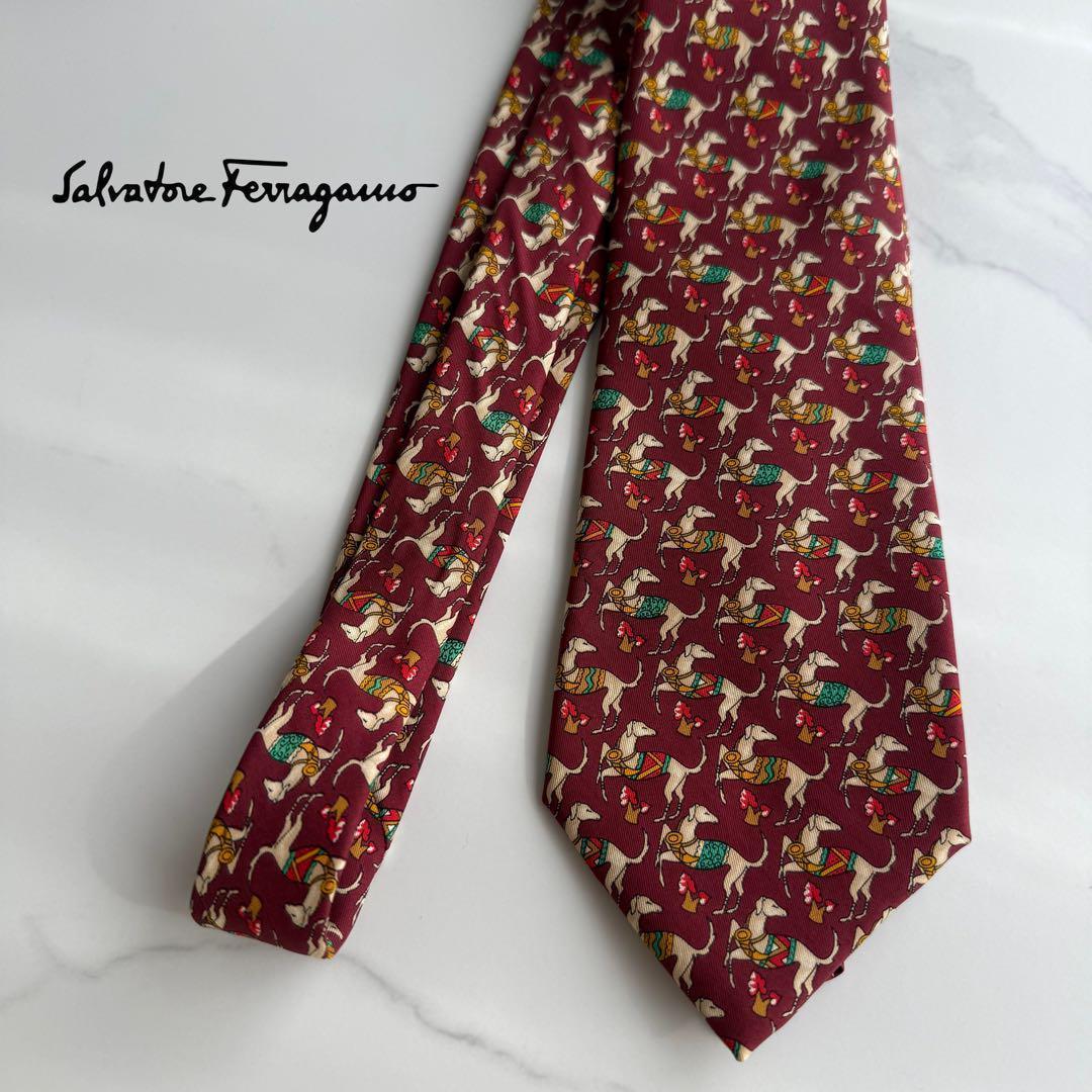 美品】Salvatore Ferragamo フェラガモ 動物柄 ネクタイ - メルカリ