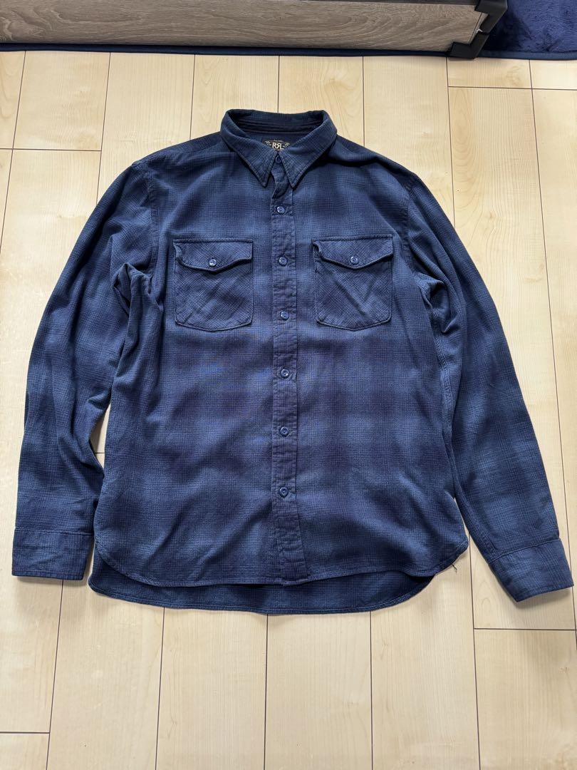 RRL チェックワークシャツ Lサイズ ネイビー 画像1